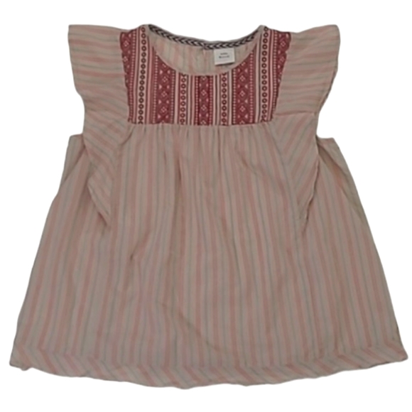 Knox Rose Boho Top Flutter Sleeve Striped Smock Style Embroidered Flounce Blouse - Picture 4 of 17